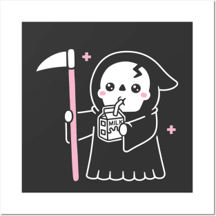 Cute Grim Reaper Healing With Milk Funny Posters and Art